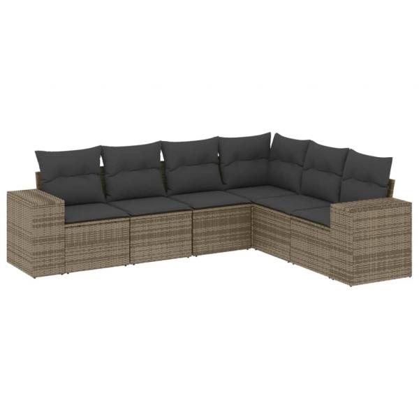 6-tlg. Garten-Sofagarnitur mit Kissen Grau Poly Rattan