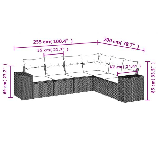 6-tlg. Garten-Sofagarnitur mit Kissen Grau Poly Rattan