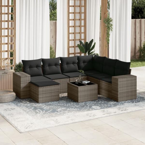 ARDEBO.de - 8-tlg. Garten-Sofagarnitur mit Kissen Grau Poly Rattan