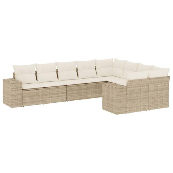 9-tlg. Garten-Sofagarnitur mit Kissen Beige Poly Rattan