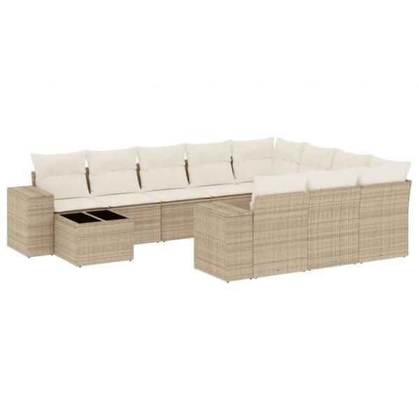 11-tlg. Garten-Sofagarnitur mit Kissen Beige Poly Rattan