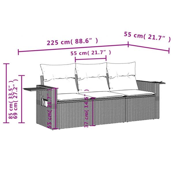 3-tlg. Garten-Sofagarnitur mit Kissen Grau Poly Rattan