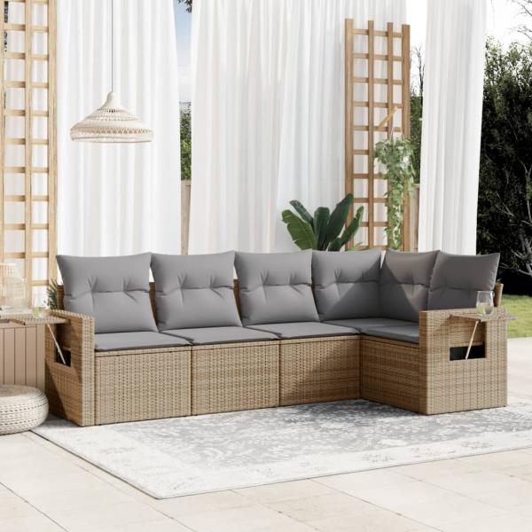 ARDEBO.de - 5-tlg. Garten-Sofagarnitur mit Kissen Beige Poly Rattan