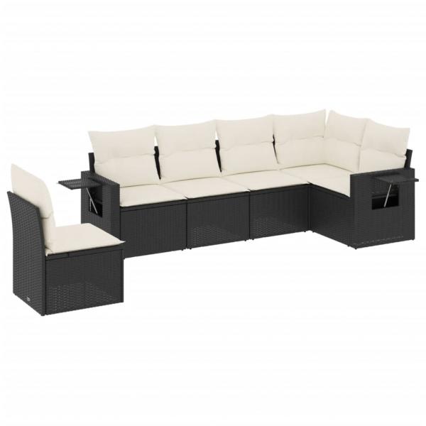 6-tlg. Garten-Sofagarnitur mit Kissen Schwarz Poly Rattan