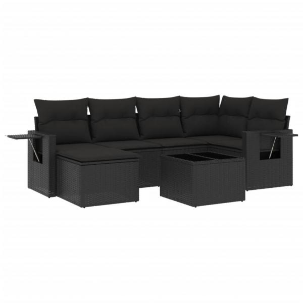 7-tlg. Garten-Sofagarnitur mit Kissen Schwarz Poly Rattan