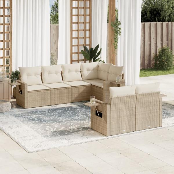 ARDEBO.de - 7-tlg. Garten-Sofagarnitur mit Kissen Beige Poly Rattan