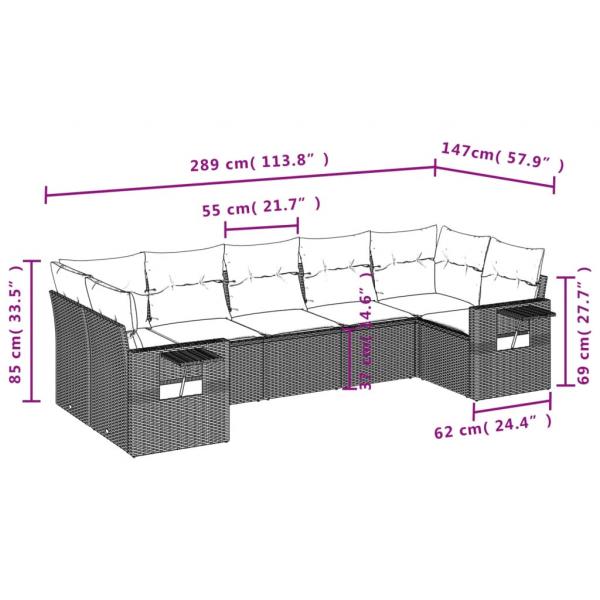 7-tlg. Garten-Sofagarnitur mit Kissen Grau Poly Rattan