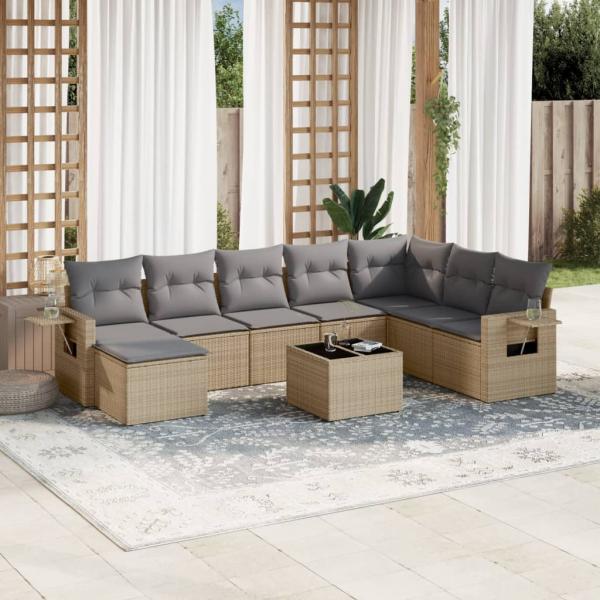 ARDEBO.de - 9-tlg. Garten-Sofagarnitur mit Kissen Beige Poly Rattan