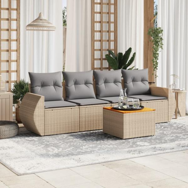 ARDEBO.de - 5-tlg. Garten-Sofagarnitur mit Kissen Beige Poly Rattan