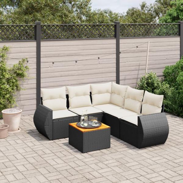 ARDEBO.de - 6-tlg. Garten-Sofagarnitur mit Kissen Schwarz Poly Rattan