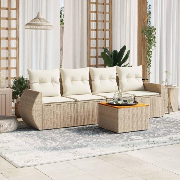 ARDEBO.de - 5-tlg. Garten-Sofagarnitur mit Kissen Beige Poly Rattan