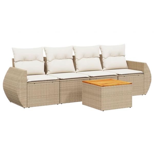 5-tlg. Garten-Sofagarnitur mit Kissen Beige Poly Rattan