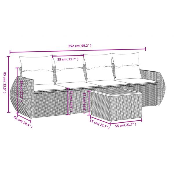 5-tlg. Garten-Sofagarnitur mit Kissen Beige Poly Rattan