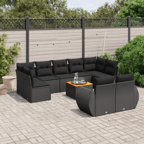 ARDEBO.de - 10-tlg. Garten-Sofagarnitur mit Kissen Schwarz Poly Rattan