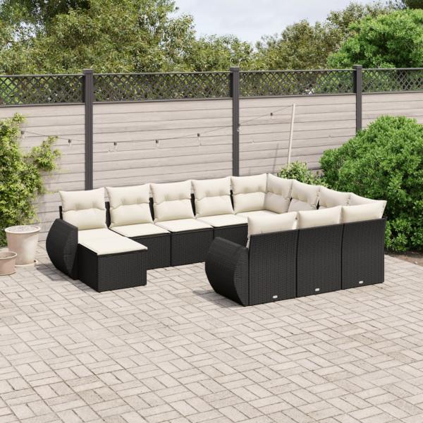 ARDEBO.de - 11-tlg. Garten-Sofagarnitur mit Kissen Schwarz Poly Rattan