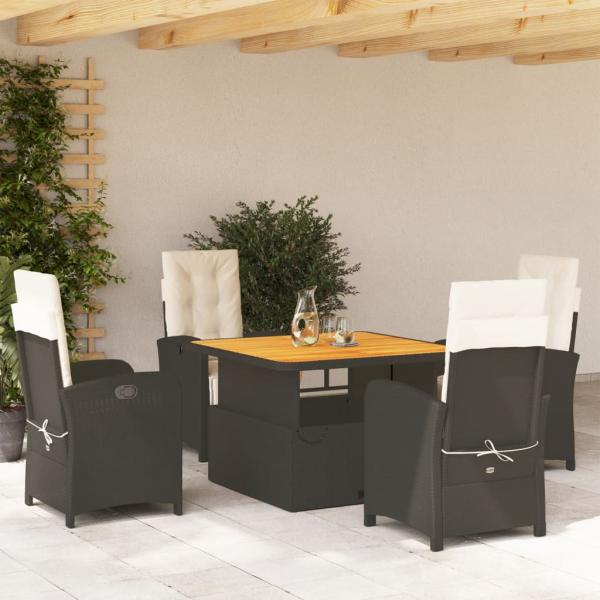 ARDEBO.de - 5-tlg. Garten-Essgruppe mit Kissen Schwarz Poly Rattan