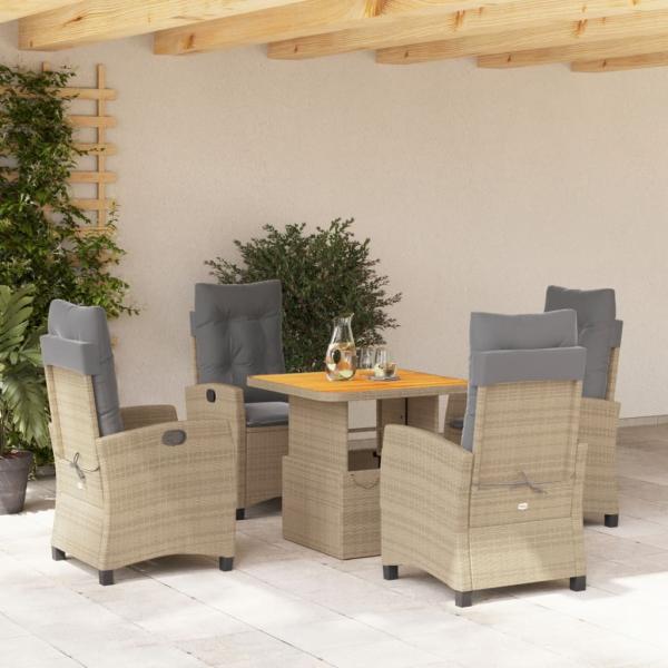 ARDEBO.de - 5-tlg. Garten-Essgruppe mit Kissen Beige Poly Rattan