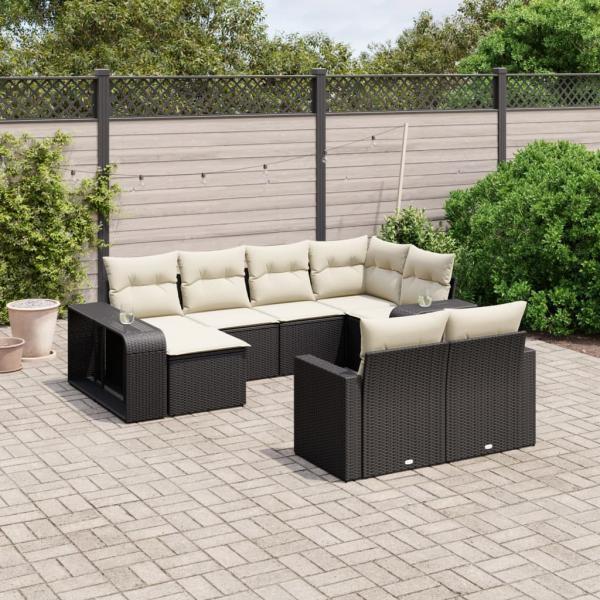 ARDEBO.de - 10-tlg. Garten-Sofagarnitur mit Kissen Schwarz Poly Rattan