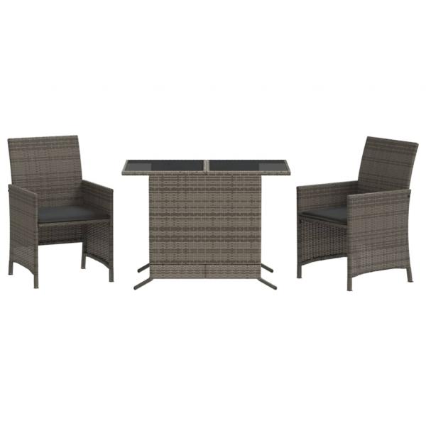 3-tlg. Bistro-Set mit Kissen Grau Poly Rattan