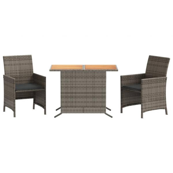 3-tlg. Bistro-Set mit Kissen Grau Poly Rattan