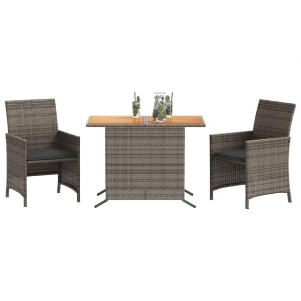 3-tlg. Bistro-Set mit Kissen Grau Poly Rattan