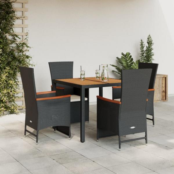 ARDEBO.de - 5-tlg. Garten-Essgruppe mit Kissen Schwarz Poly Rattan