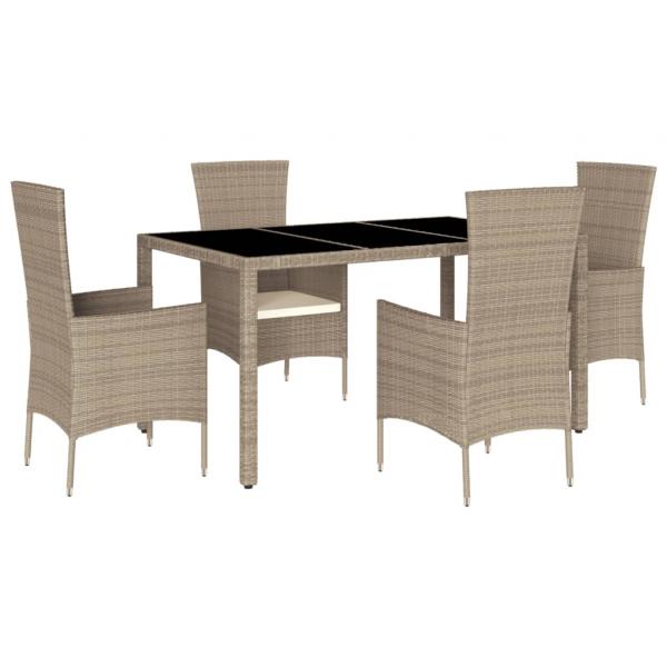 5-tlg. Garten-Essgruppe mit Kissen Beige Poly Rattan