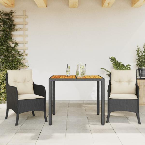 ARDEBO.de - 3-tlg. Garten-Essgruppe mit Kissen Schwarz Poly Rattan