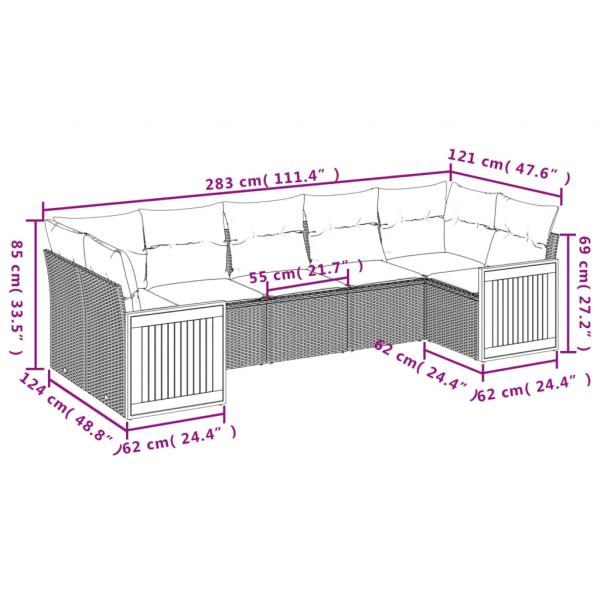 9-tlg. Garten-Sofagarnitur mit Kissen Schwarz Poly Rattan