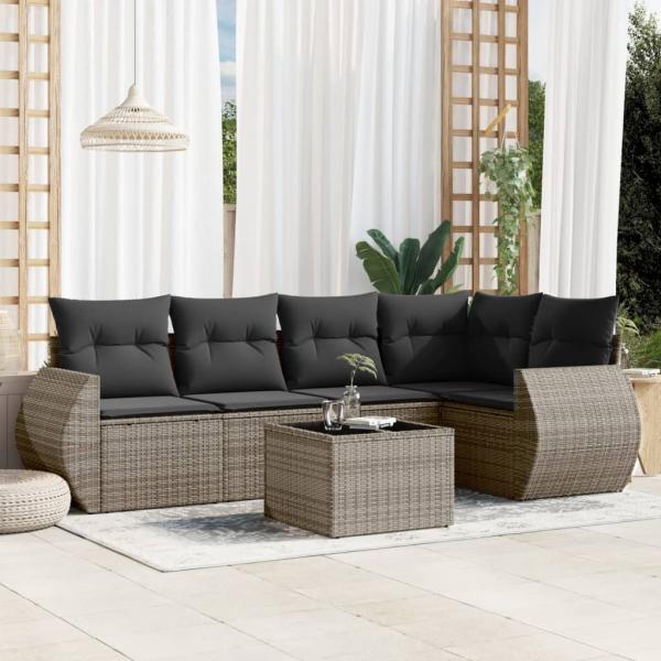 ARDEBO.de - 6-tlg. Garten-Sofagarnitur mit Kissen Grau Poly Rattan