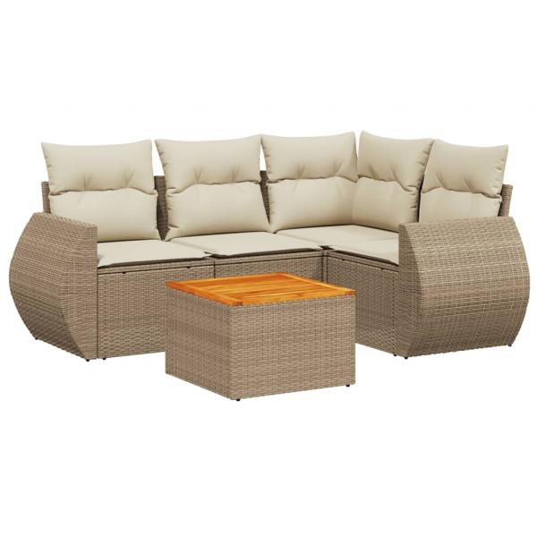 5-tlg. Garten-Sofagarnitur mit Kissen Beige Poly Rattan