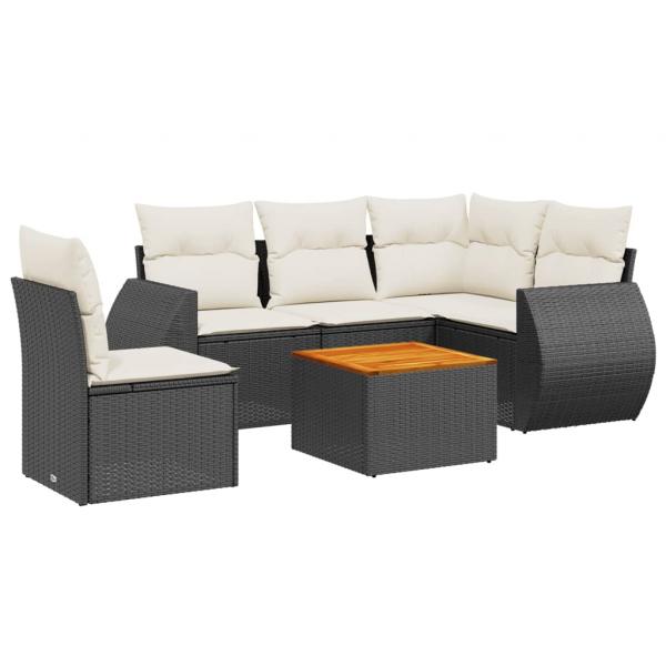 6-tlg. Garten-Sofagarnitur mit Kissen Schwarz Poly Rattan