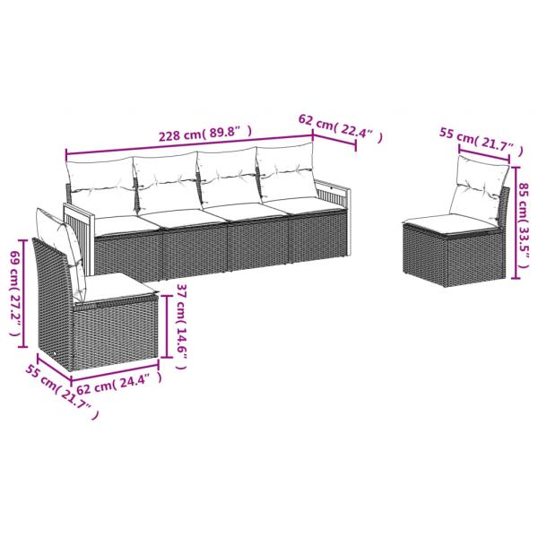 6-tlg. Garten-Sofagarnitur mit Kissen Grau Poly Rattan