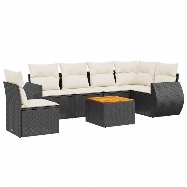 7-tlg. Garten-Sofagarnitur mit Kissen Schwarz Poly Rattan