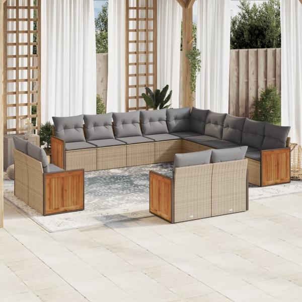 ARDEBO.de - 13-tlg. Garten-Sofagarnitur mit Kissen Beige Poly Rattan