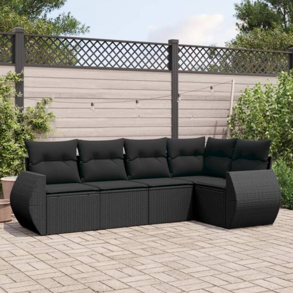 ARDEBO.de - 5-tlg. Garten-Sofagarnitur mit Kissen Schwarz Poly Rattan