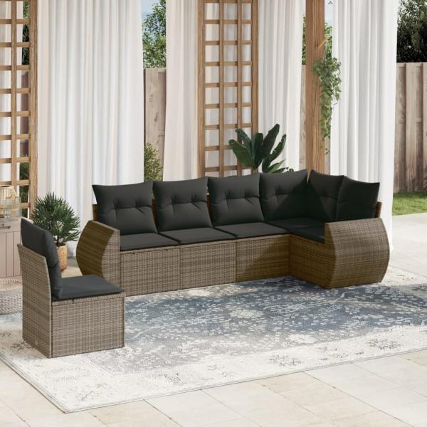 ARDEBO.de - 6-tlg. Garten-Sofagarnitur mit Kissen Grau Poly Rattan