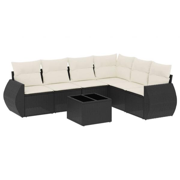 7-tlg. Garten-Sofagarnitur mit Kissen Schwarz Poly Rattan