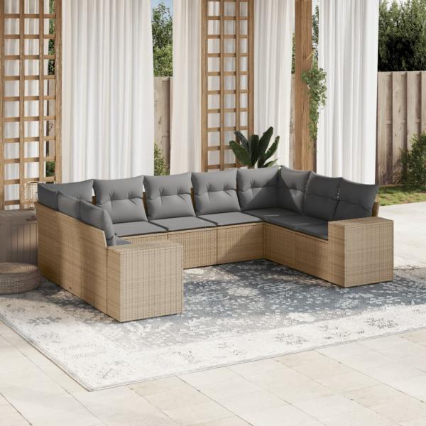 ARDEBO.de - 9-tlg. Garten-Sofagarnitur mit Kissen Beige Poly Rattan