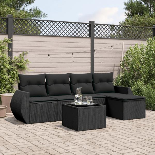 ARDEBO.de - 6-tlg. Garten-Sofagarnitur mit Kissen Schwarz Poly Rattan