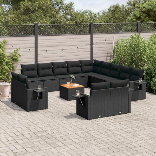 ARDEBO.de - 14-tlg. Garten-Sofagarnitur mit Kissen Schwarz Poly Rattan