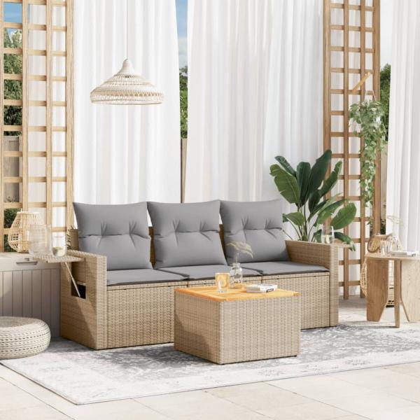 ARDEBO.de - 4-tlg. Garten-Sofagarnitur mit Kissen Beige Poly Rattan