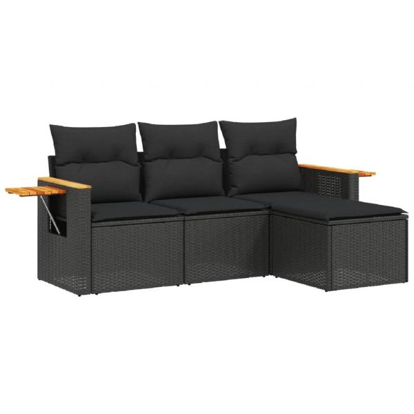 4-tlg. Garten-Sofagarnitur mit Kissen Schwarz Poly Rattan