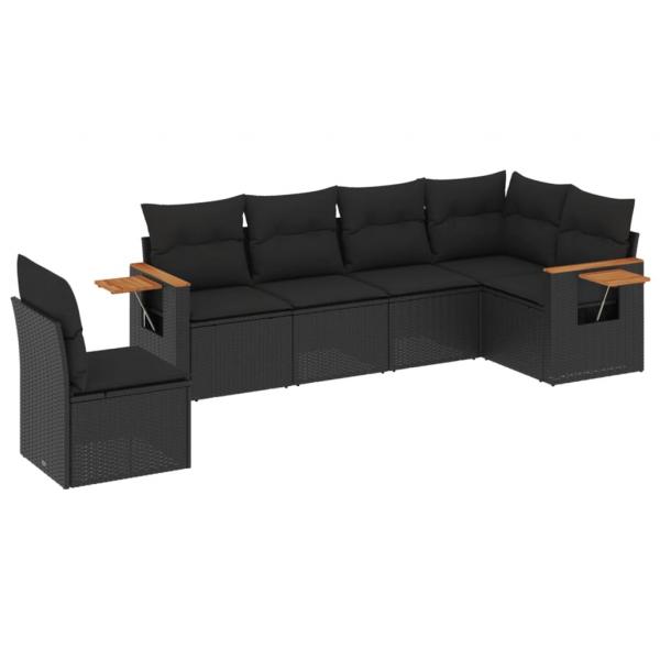 6-tlg. Garten-Sofagarnitur mit Kissen Schwarz Poly Rattan