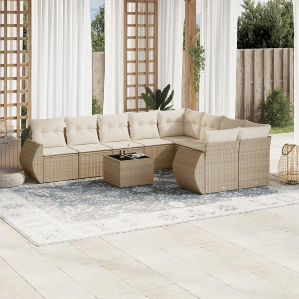 ARDEBO.de - 10-tlg. Garten-Sofagarnitur mit Kissen Beige Poly Rattan