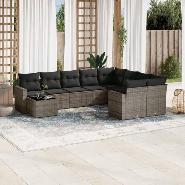 ARDEBO.de - 10-tlg. Garten-Sofagarnitur mit Kissen Grau Poly Rattan