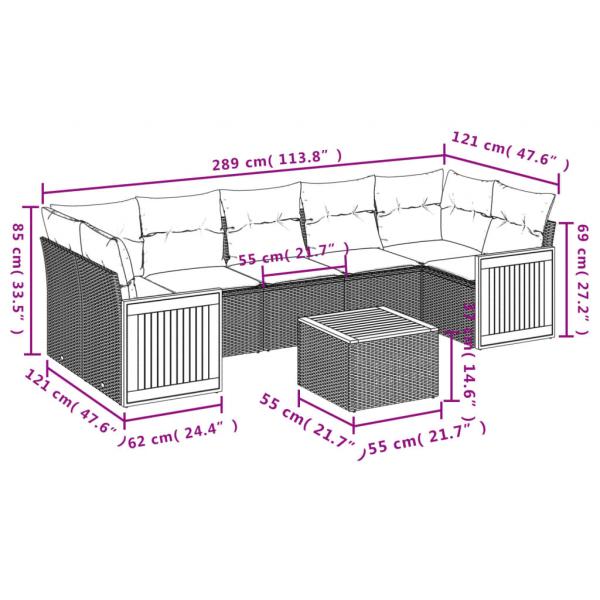 8-tlg. Garten-Sofagarnitur mit Kissen Grau Poly Rattan