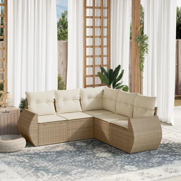 ARDEBO.de - 5-tlg. Garten-Sofagarnitur mit Kissen Beige Poly Rattan