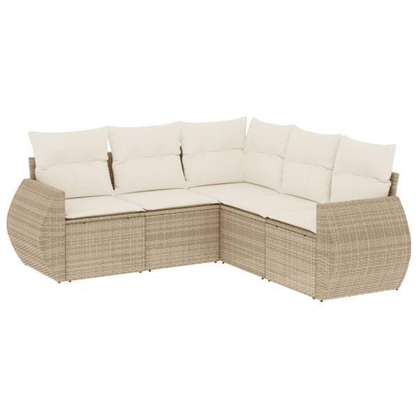 5-tlg. Garten-Sofagarnitur mit Kissen Beige Poly Rattan