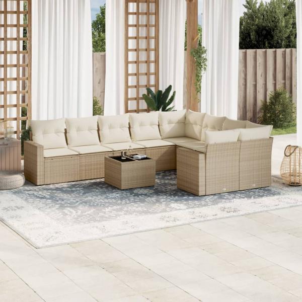 ARDEBO.de - 10-tlg. Garten-Sofagarnitur mit Kissen Beige Poly Rattan